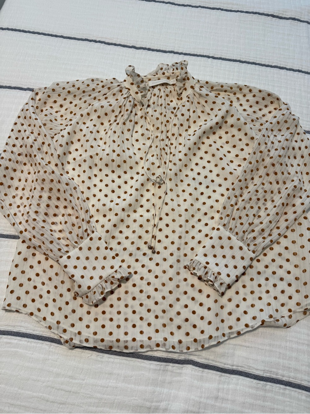 Jonathan Simkhai Cream Blouse with Brown Polka Dots like new